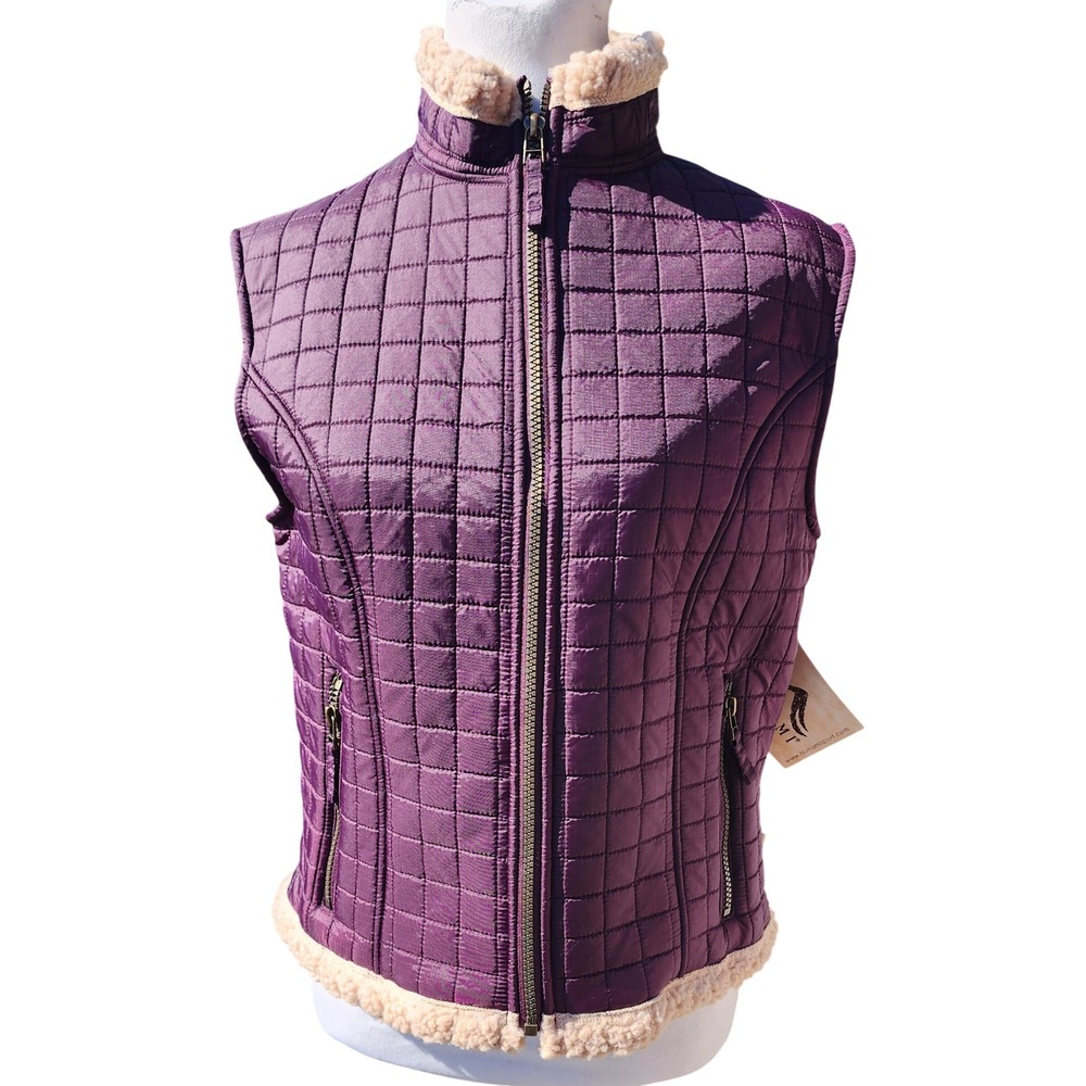 Tsunami Sport Womens Plum Purple Quilted Faux Shearling Trim Zip Vest Size S